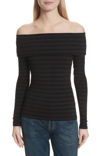 Women's Twenty Stripe Off The Shoulder Top - Black