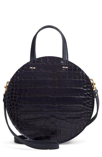 Clare V Petit Alistair Croc Embossed Leather Circular Crossbody Bag - Black