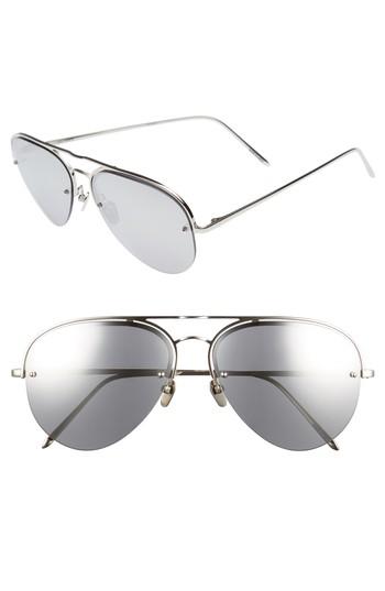 Women's Linda Farrow 60mm Mirrored 18 Karat Gold Aviator Sunglasses - White Gold/ Platinum