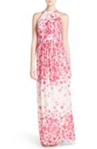 Women's Eliza J Print Pleated Chiffon Maxi Dress - Pink