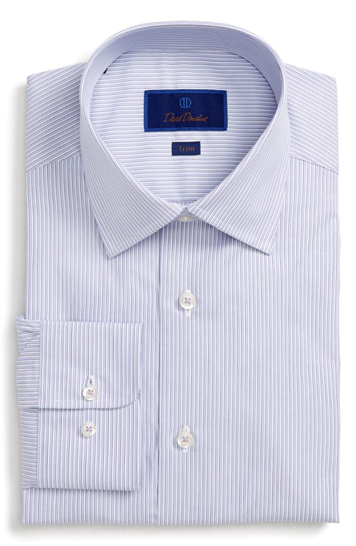 Men's David Donahue Trim Fit Stripe Dress Shirt - 34/35 - Purple
