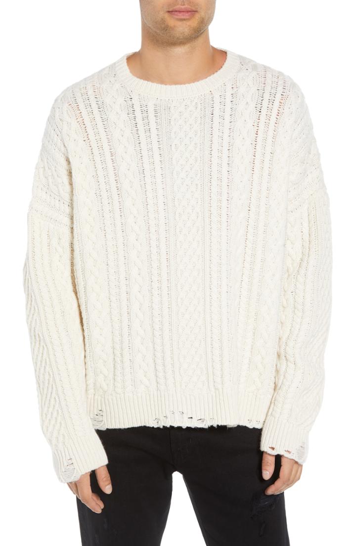 Men's The Kooples Oversize Distressed Wool Blend Sweater - Beige