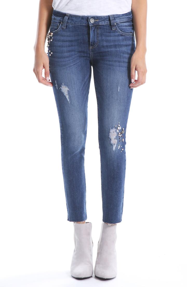 Women's Kut From The Kloth Catherine Embellished Ankle Straight Leg Jeans