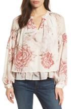 Women's Lucky Brand Floral Print Ruffle Hem Blouse - Beige