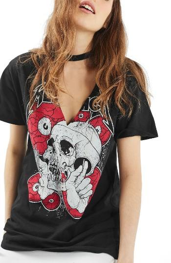 Women's Topshop Metallica Choker Tee Us (fits Like 00) - Black