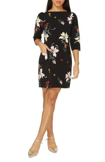 Women's Dorothy Perkins Orchid Print Shift Dress Us / 12 Uk - Black
