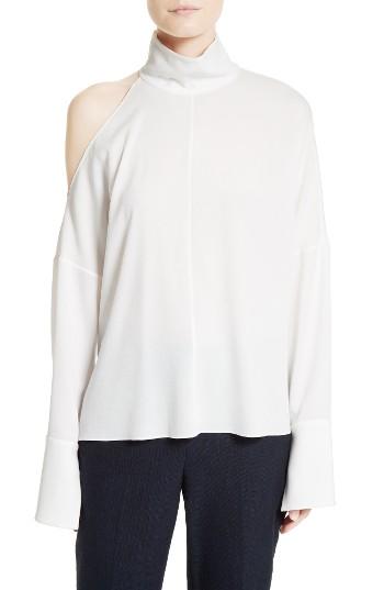 Women's Tibi Asymmetrical Shoulder Cutout Top - Ivory