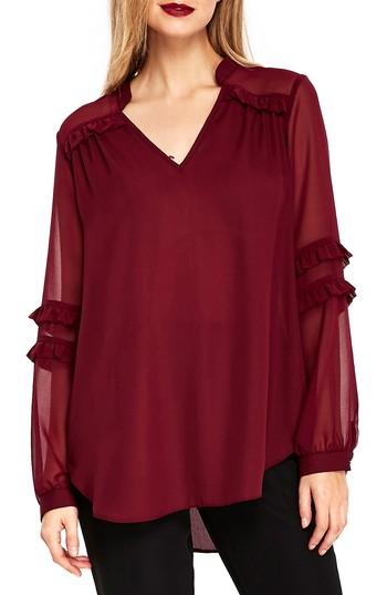 Women's Wallis Ruffle Trim Sleeve Blouse Us / 8 Uk - Burgundy