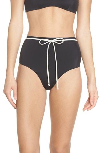 Women's Solid & Striped Cora High Waist Bikini Bottoms - Black