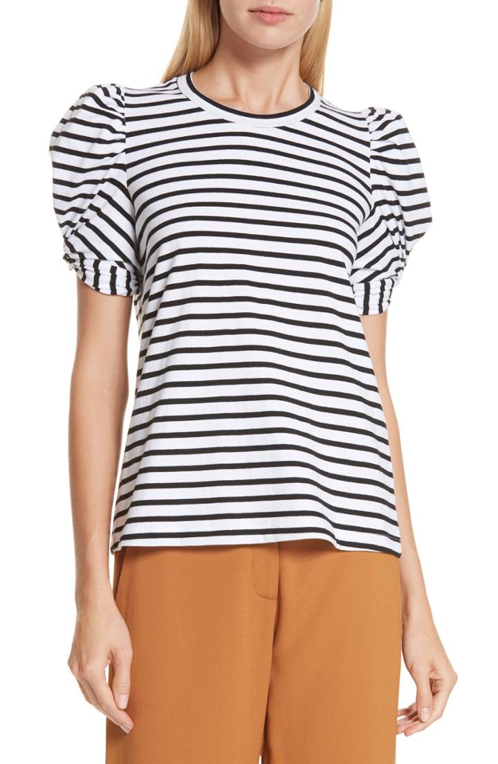Women's A.l.c. Kati Stripe Puff Sleeve Tee - Black