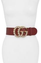 Women's Gucci Gg Marmont Crystal Embellished Leather Belt - Bordeaux/ Crystal