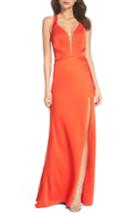 Women's La Femme Plunge Neck Satin Gown - Red