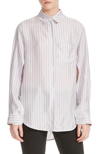 Women's Maje Celina High/low Stripe Blouse - White