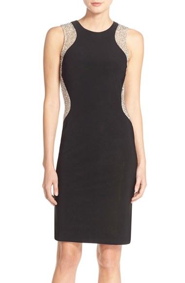 Women's Xscape Beaded Mesh & Jersey Sheath Dress