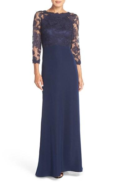 Petite Women's Tadashi Shoji Embroidered Lace Gown P - Blue