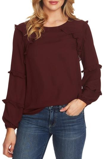 Women's Cece Tiered Ruffle Blouse, Size - Burgundy
