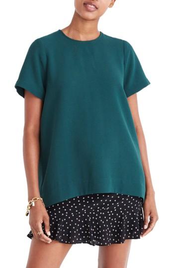 Women's Madewell Pleated Short Sleeve Tee, Size - Green