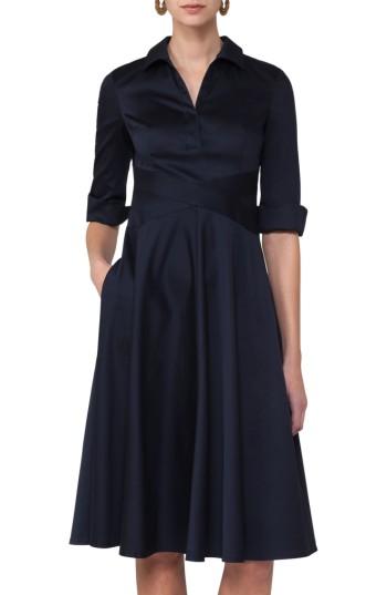 Women's Akris Punto Sateen Fit & Flare Shirtdress - Blue