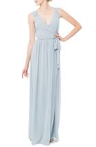 Women's Ceremony By Joanna August 'newbury' Gathered Sleeve Chiffon Wrap Gown - Blue