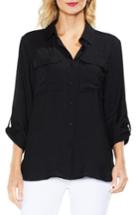 Women's Two By Vince Camuto Hammered Satin Utility Shirt, Size - Black