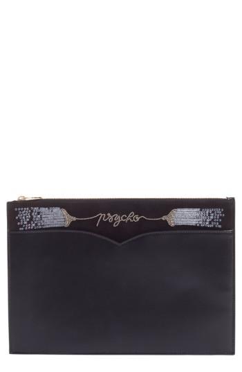Olympia Le-tan Medium Embellished Leather Zip Pouch - Black