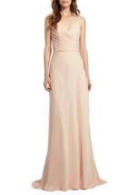 Women's Monique Lhuillier Bridesmaids Lace Trim Chiffon Surplice Gown