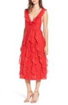 Women's Afrm Ingrid Ruffle Lace Midi Dress - Red