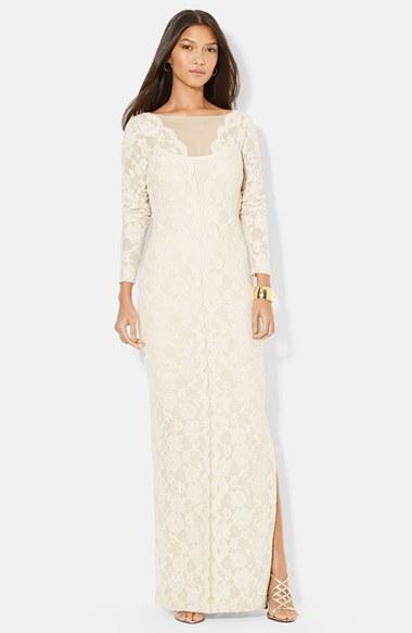 Women's Lauren Ralph Lauren Lace Long Sleeve Column Gown