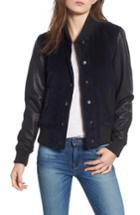 Women's Hudson Jeans Leather & Corduroy Varsity Jacket - Black