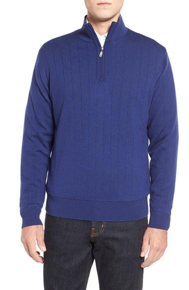 Men's Bobby Jones Windproof Merino Wool Quarter Zip Sweater, Size - Blue