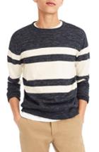 Men's J.crew Multistripe Cotton & Linen Blend Crewneck Sweater - Blue