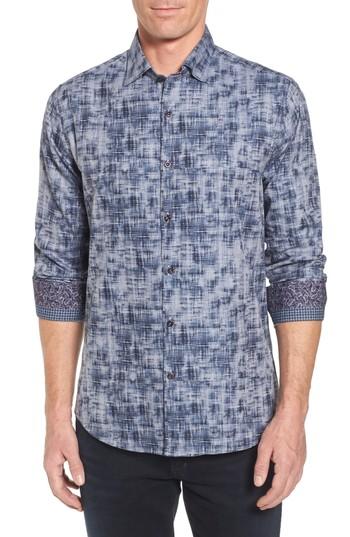Men's Stone Rose Slim Fit Twill Fx Print Sport Shirt (s) - Blue