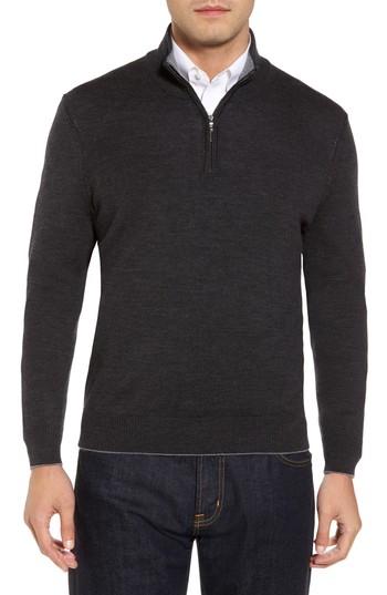 Men's Thomas Dean Merino Wool Blend Quarter Zip Sweater - Grey
