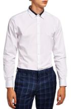 Men's Topman Slim Fit Panel Collar Shirt, Size - White