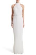 Women's Rachel Gilbert Inga Sequin Halter Style Column Gown - White