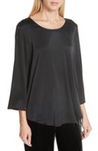 Women's Eileen Fisher Bracelet Sleeve Stretch Silk Top, Size - Black