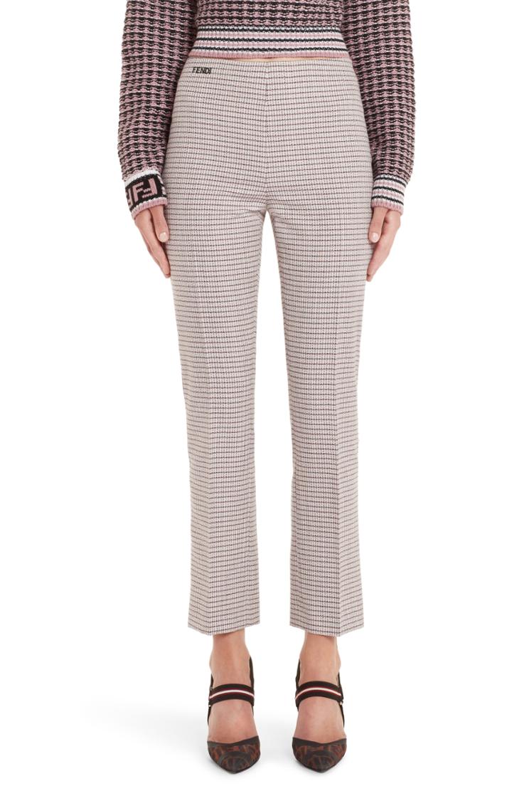 Women's Fendi Microcheck Wool Blend Pants Us / 40 It - Pink
