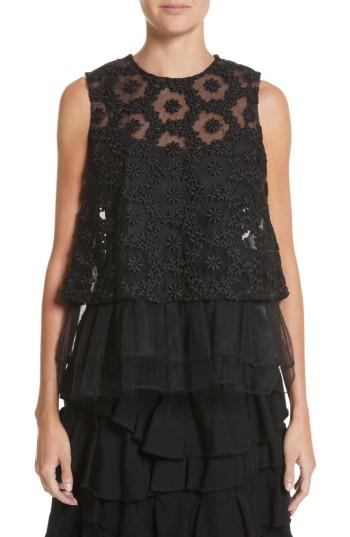 Women's Noir Kei Ninomiya Floral Embroidered Tulle Top - Black