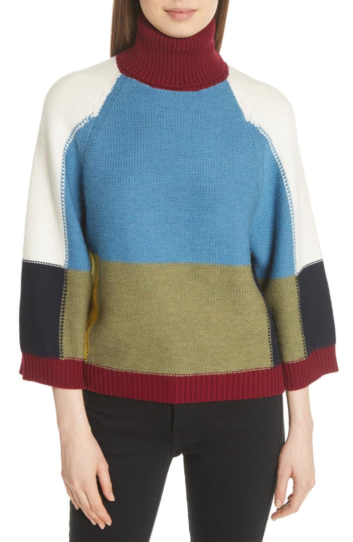 Women's See By Chloe Colorblock Crop Sleeve Wool Sweater