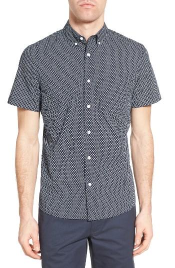 Men's Nordstrom Men's Shop Slim Fit Print Sport Shirt, Size - Blue