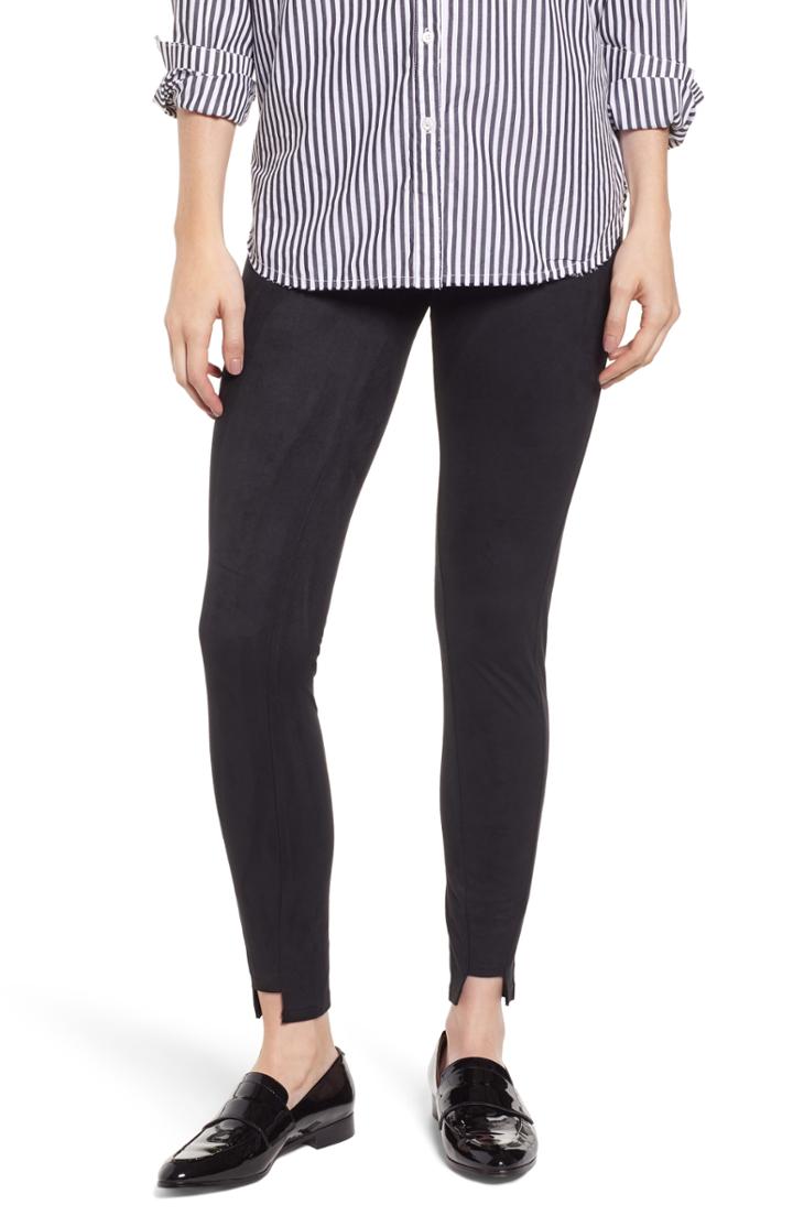 Women's Hue Faux Suede Step Hem Leggings - Black