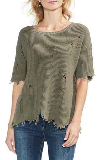 Women's Vince Camuto Drop Shoulder Distressed Fray Hem Top - Green