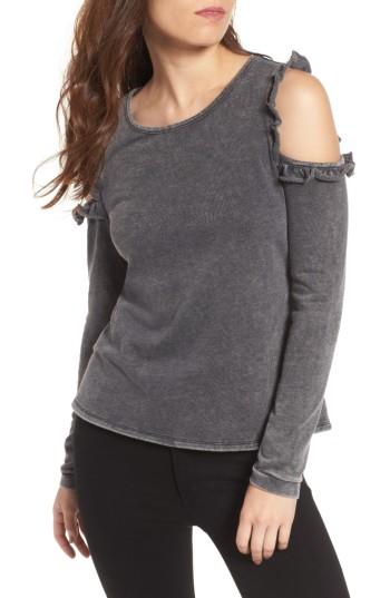 Women's Love, Fire Ruffle Cold Shoulder Sweatshirt