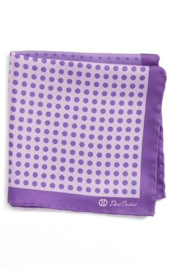 Men's David Donahue Dot Silk Pocket Square, Size - Purple