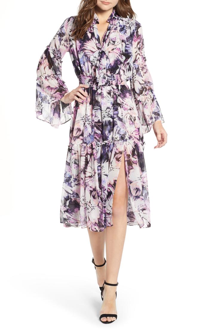 Women's Misa Los Angeles Merce Ruffle Tie Neck Dress - Purple