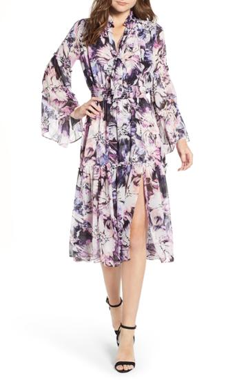 Women's Misa Los Angeles Merce Ruffle Tie Neck Dress - Purple