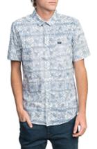 Men's Rvca Flower Block Woven Shirt - Blue