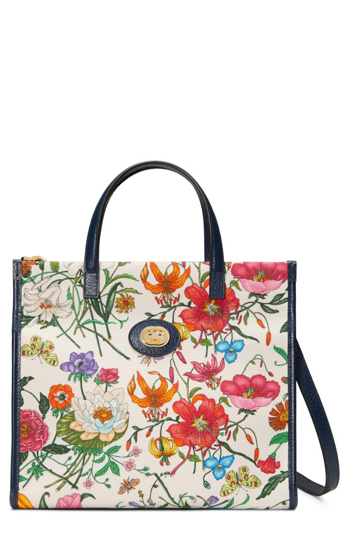 Gucci Small Flora Canvas Tote - White