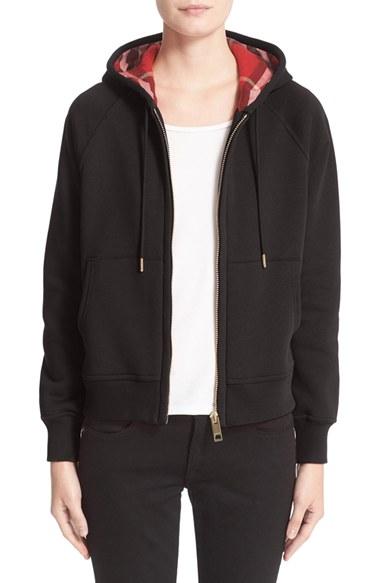 Women's Burberry Check Print Hoodie - Black