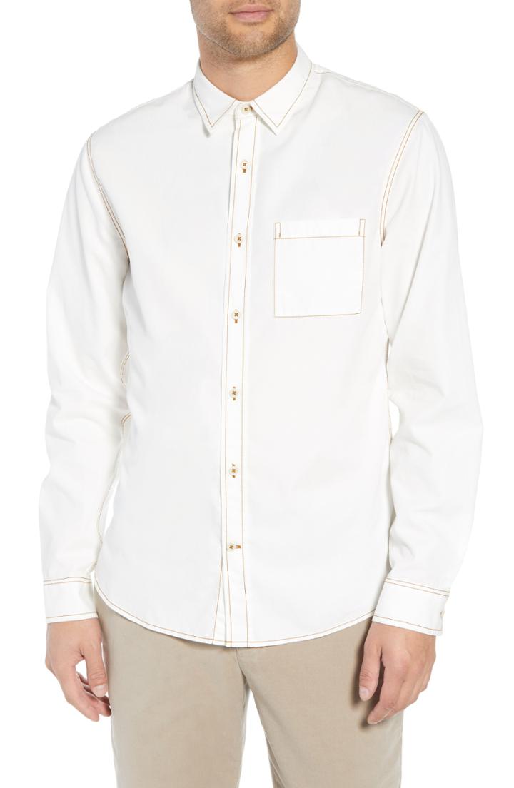 Men's Vince Classic Fit Contrast Stitch Sport Shirt, Size - Ivory